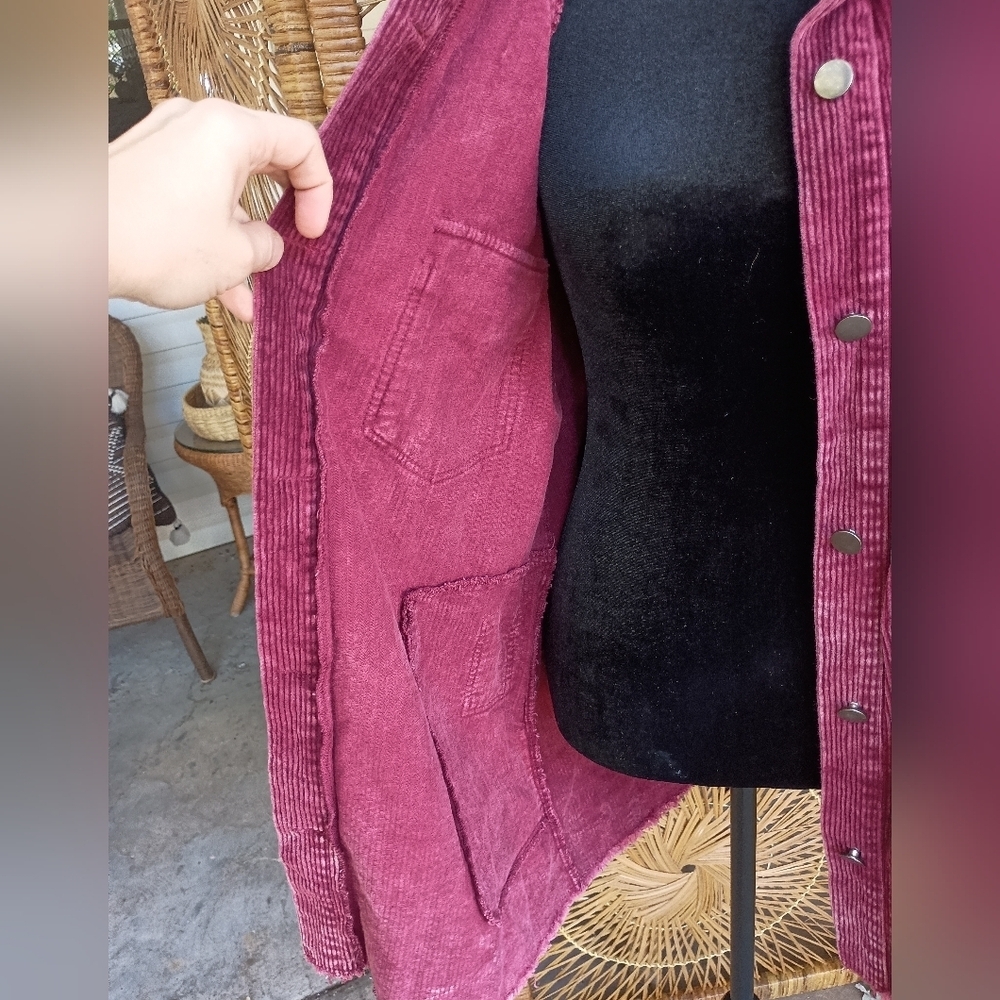 She + Sky Women's 100% Cotton Maroon Corduroy Shacket_ Med - Picture 8 of 10